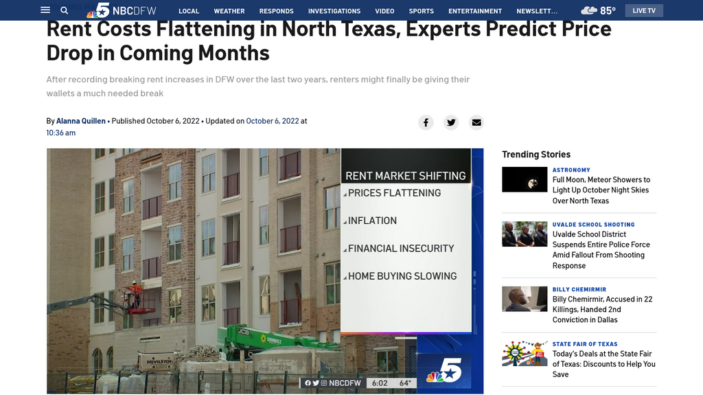 Rent Costs Flattening in North Texas, Experts Predict Price Drop in Coming Months