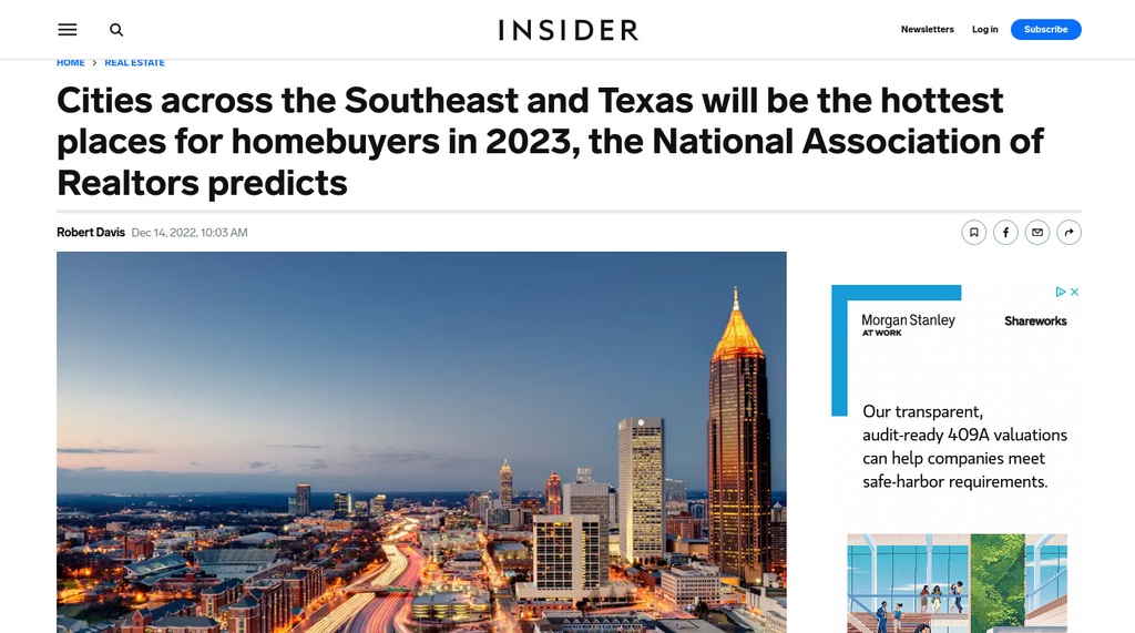 Cities across the Southeast and Texas will be the hottest places for homebuyers in 2023, the National Association of Realtors predicts
