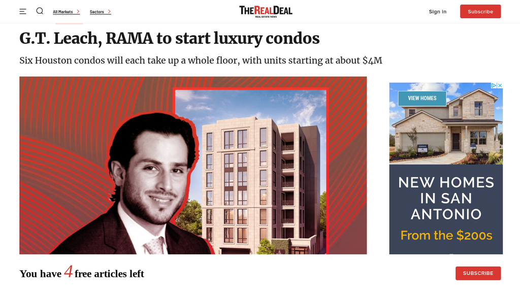 G.T. Leach, RAMA to start luxury condos