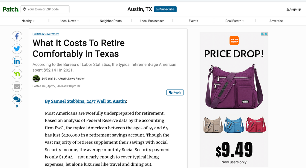 What It Costs To Retire Comfortably In Texas