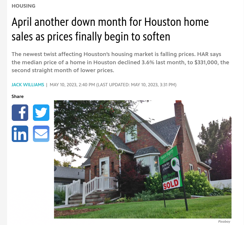 April another down month for Houston home sales as prices finally begin to soften